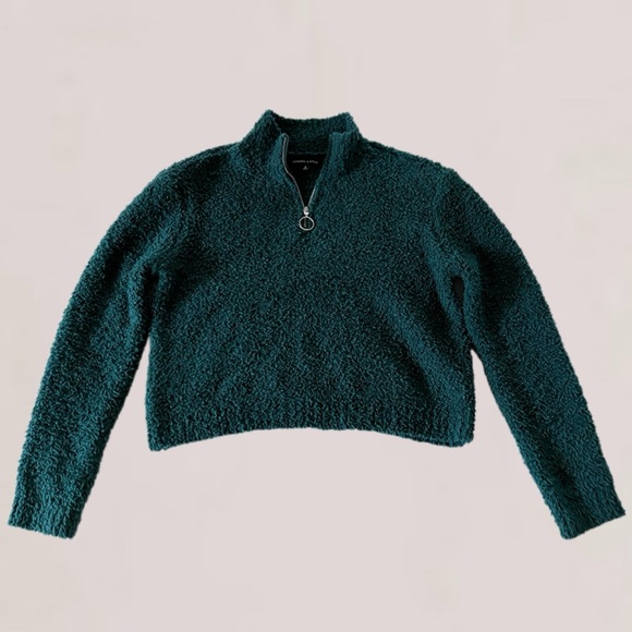Kendall & Kylie Green Fuzzy Quarter-zip Pullover Sweater Size Small - Picture 1 of 11